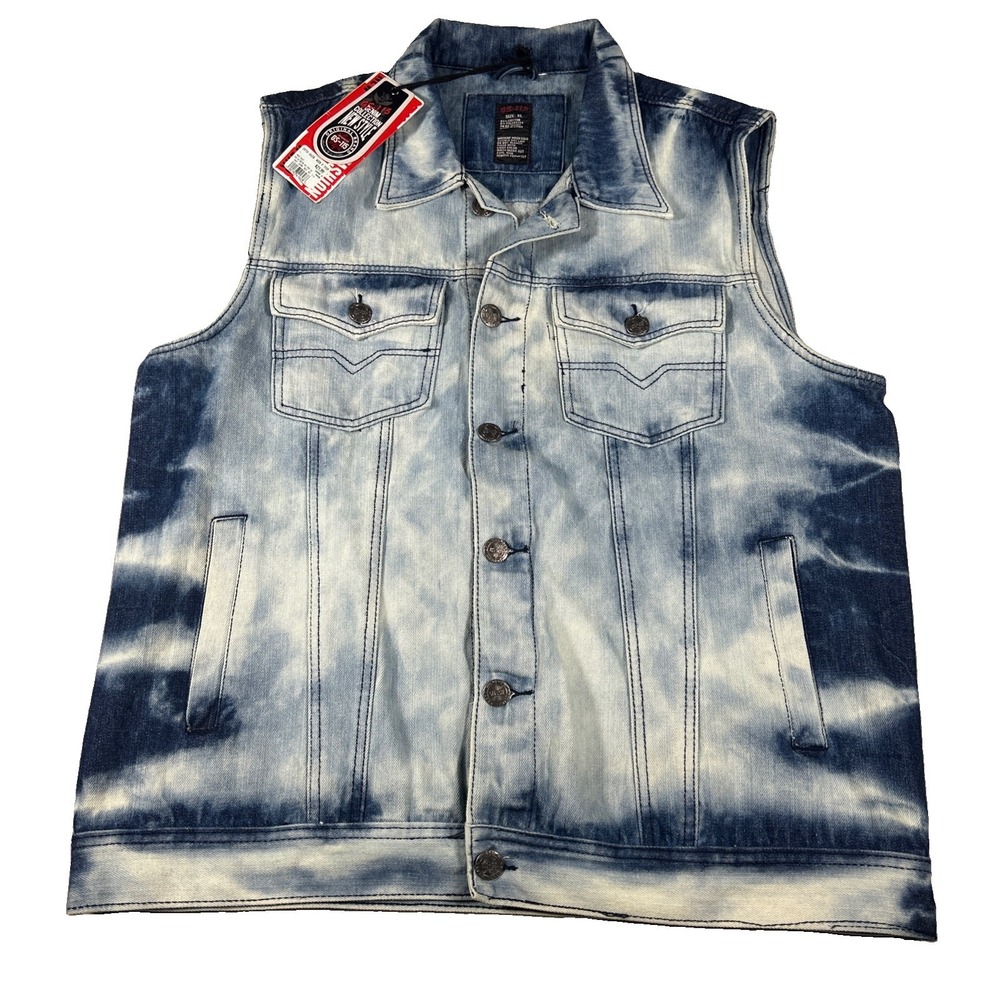GS-115 Premium Denim Vest Mens XL Blue Acid Wash Spirit Of NYC 9SCV-124CT